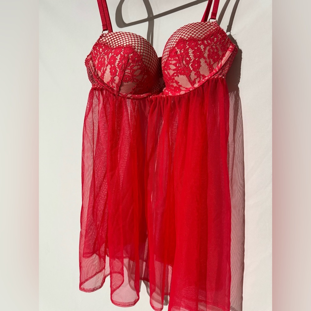 Victoria's Secret Red Lace & Mesh Babydoll Chemise